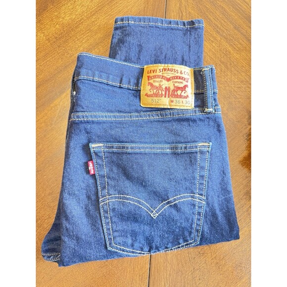 Levis Jeans Mens 36x30 Blue 512 Slim Tapered Stretch Dark American Denim - Picture 1 of 9